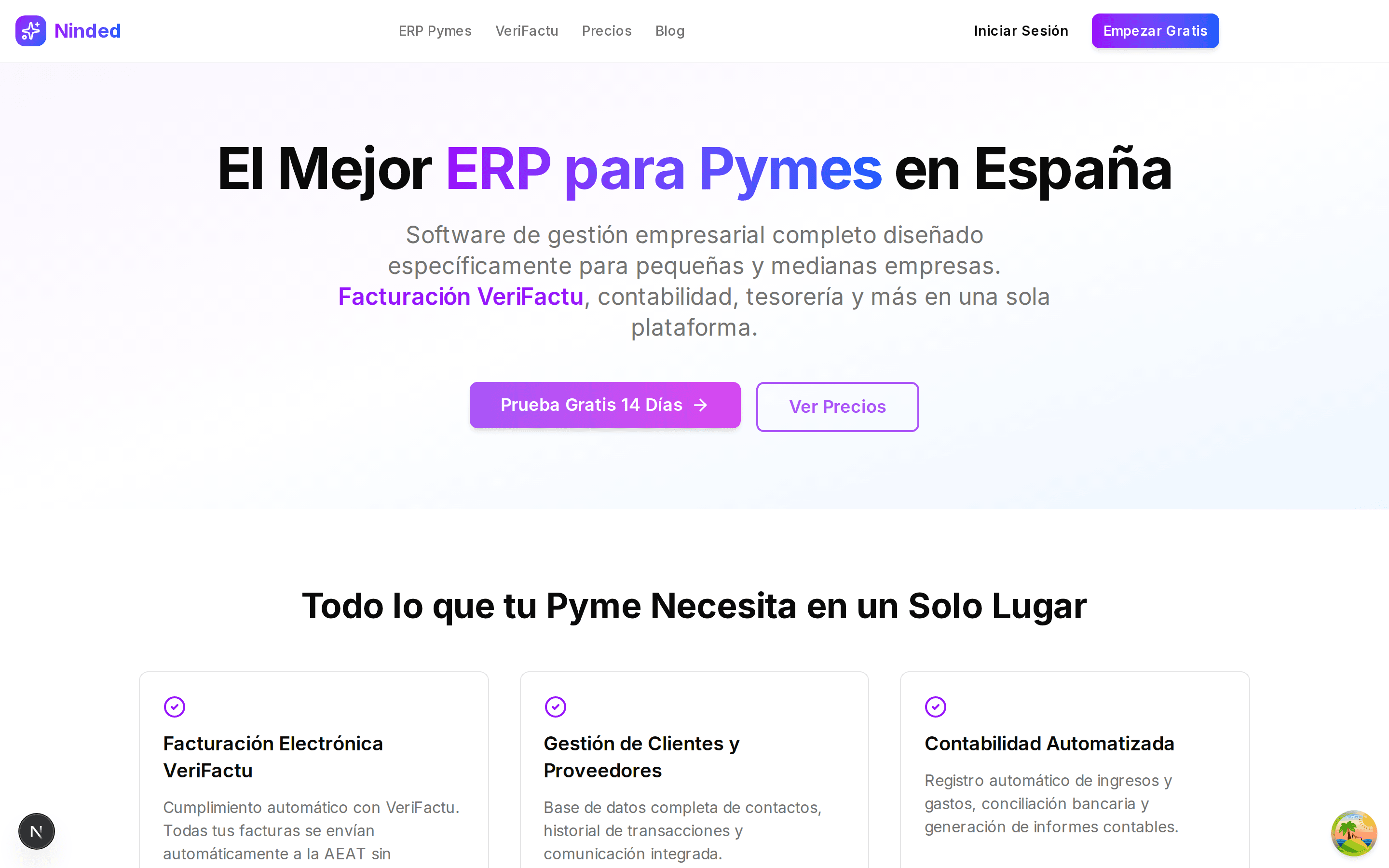 ERP para pymes en Ninded: facturación, tesorería y VeriFactu en una sola plataforma