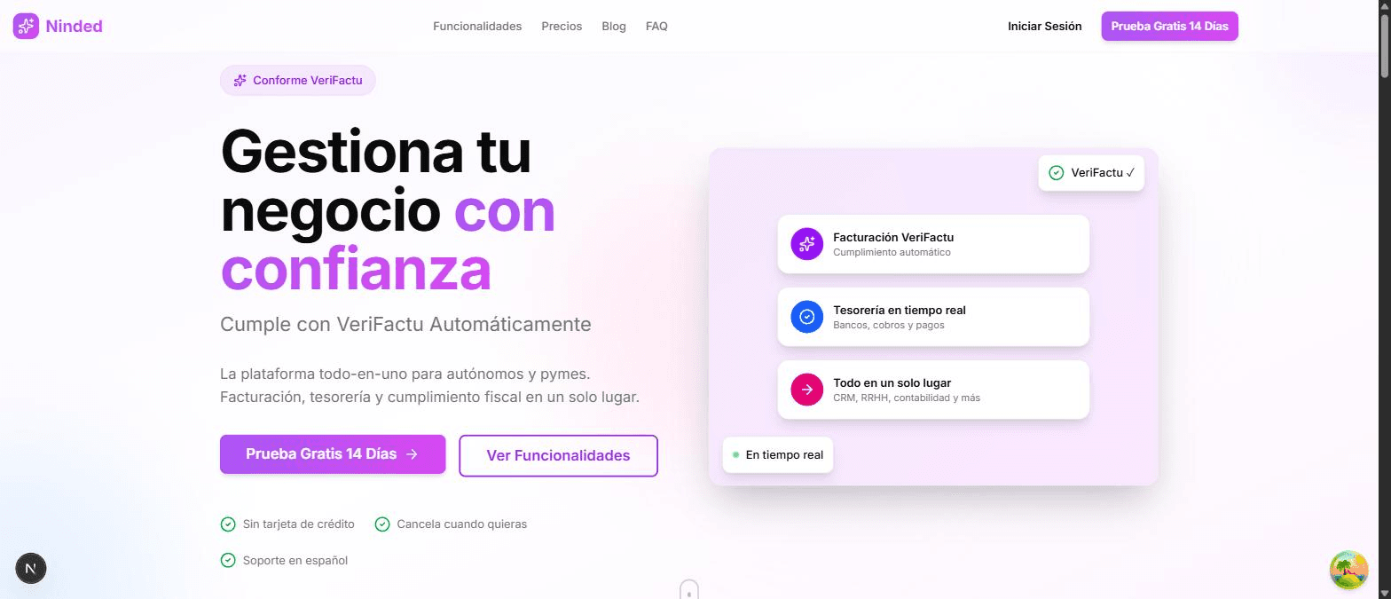 Plataforma Ninded para gestión empresarial de pymes con VeriFactu